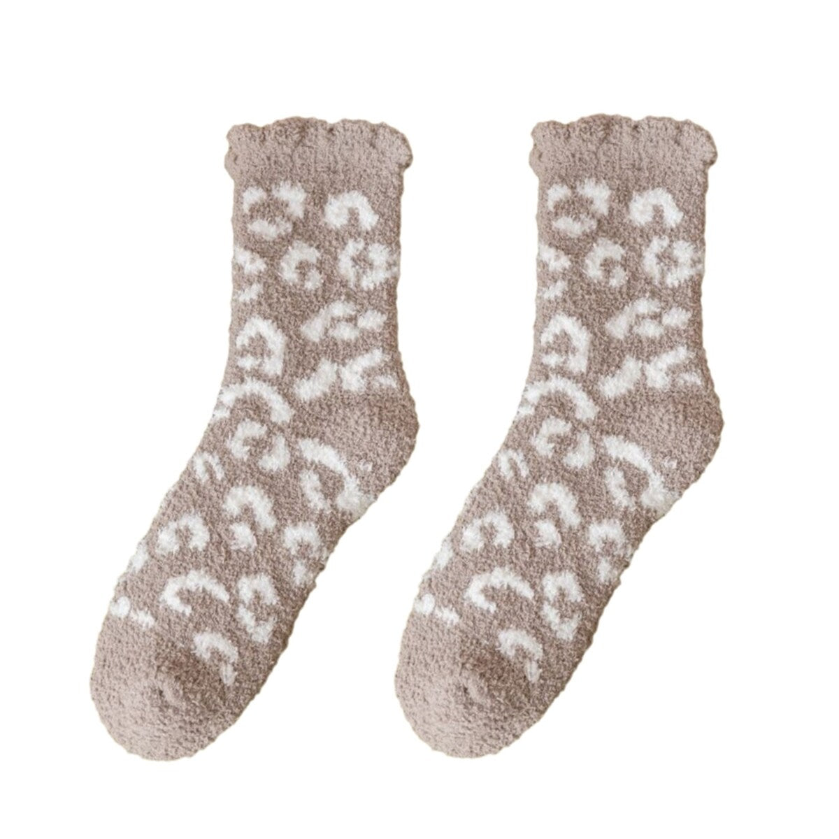 1 Pair Women Winter Socks Thick Coral Fleece AntiSlip MidTube Ankle Warm Soft Elastic Color Matching Leopard Print