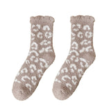 1 Pair Women Winter Socks Thick Coral Fleece AntiSlip MidTube Ankle Warm Soft Elastic Color Matching Leopard Print