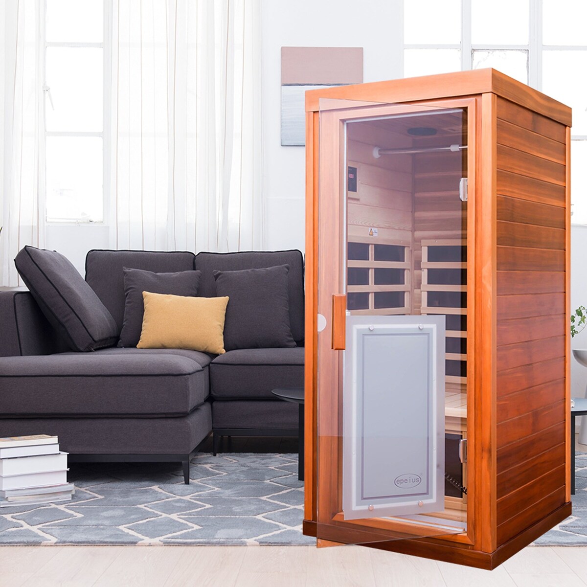 1-Person Sauna with LCD Display, Touch Control, Bluetooth and LED reading lights - 32" x 32" x 67"