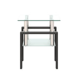 1-Piece Modern Tempered Glass Tea Table Coffee Table End Table, Square Table for Living Room, Black