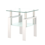 1-Piece Modern Tempered Glass Tea Table Coffee Table End Table, Square Table for Living Room, Black