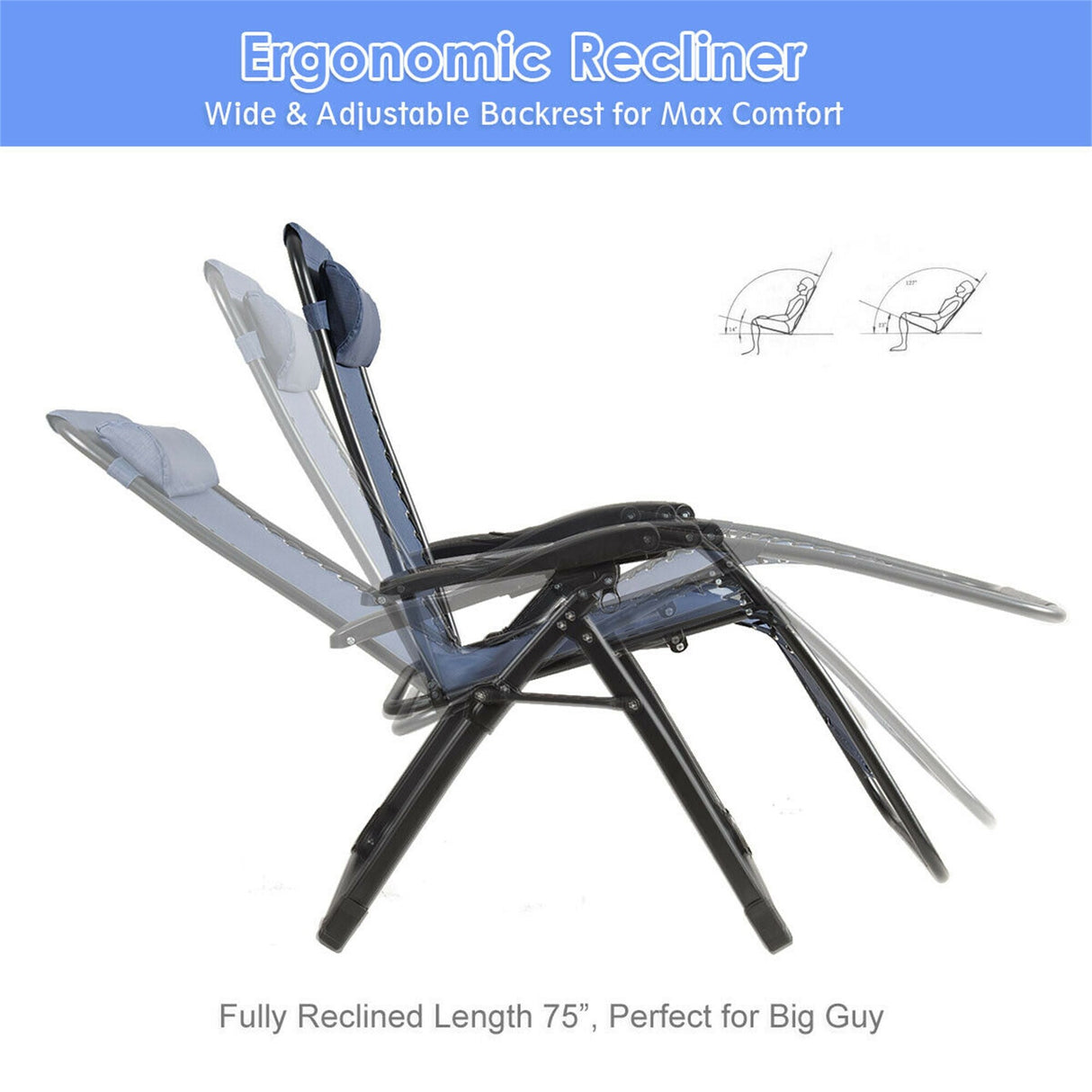 Oversize Patio Heavy Duty Folding Zero Gravity Recliner Lounge Chair
