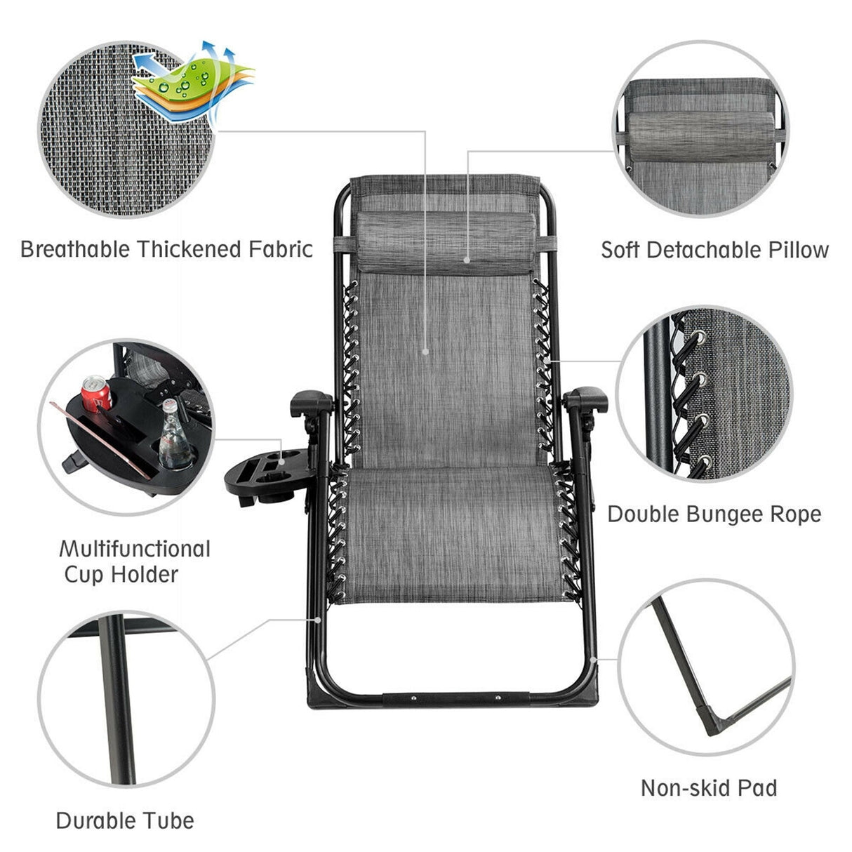 Oversize Patio Heavy Duty Folding Zero Gravity Recliner Lounge Chair
