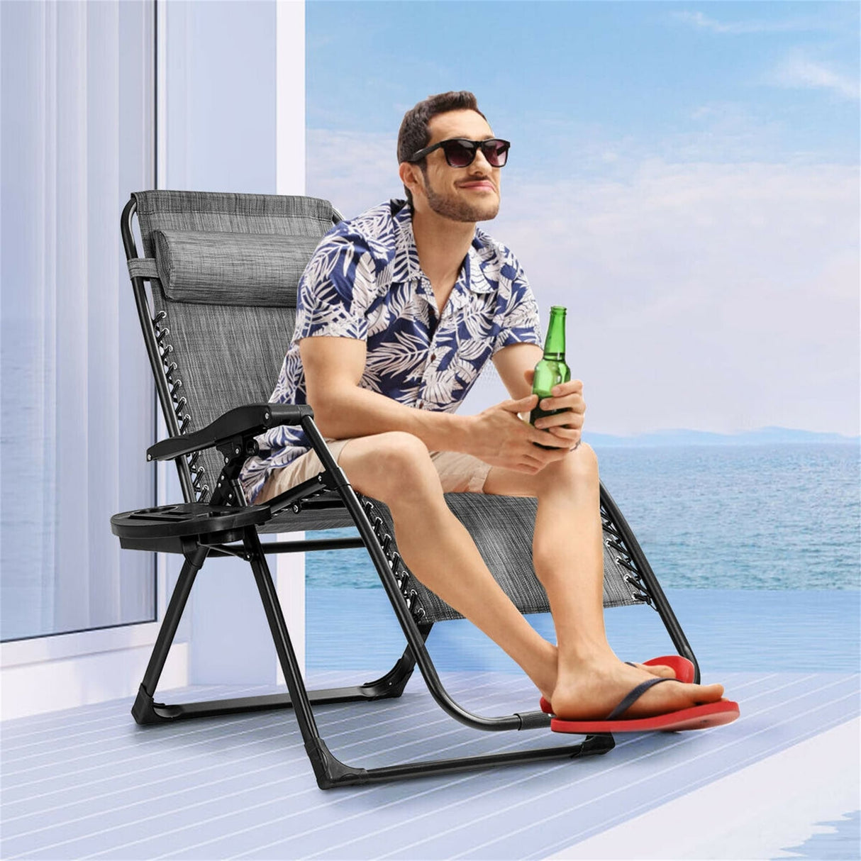 Oversize Patio Heavy Duty Folding Zero Gravity Recliner Lounge Chair