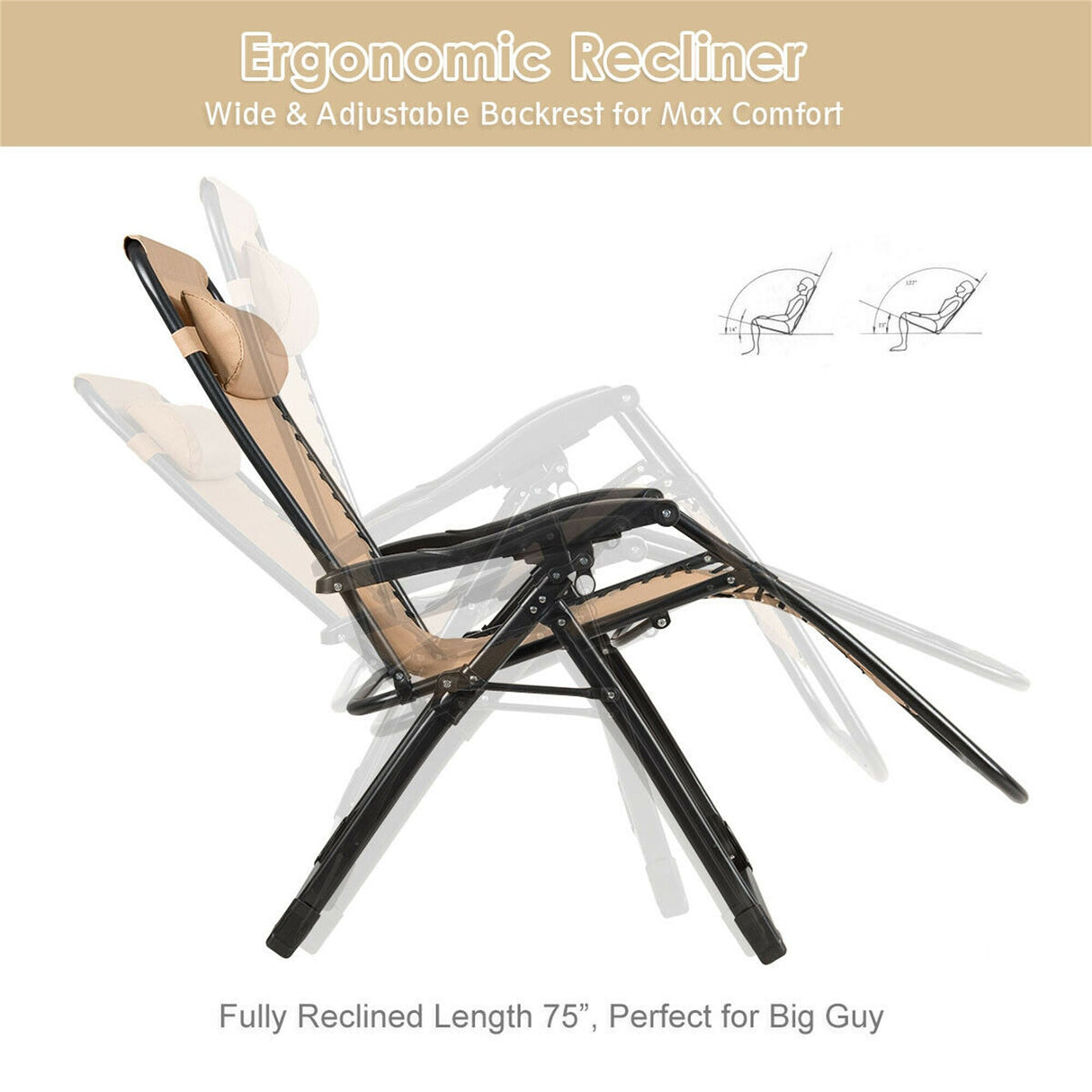 Oversize Patio Heavy Duty Folding Zero Gravity Recliner Lounge Chair