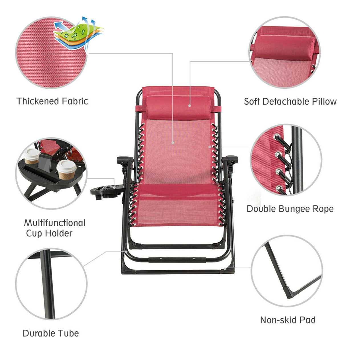 Oversize Patio Heavy Duty Folding Zero Gravity Recliner Lounge Chair