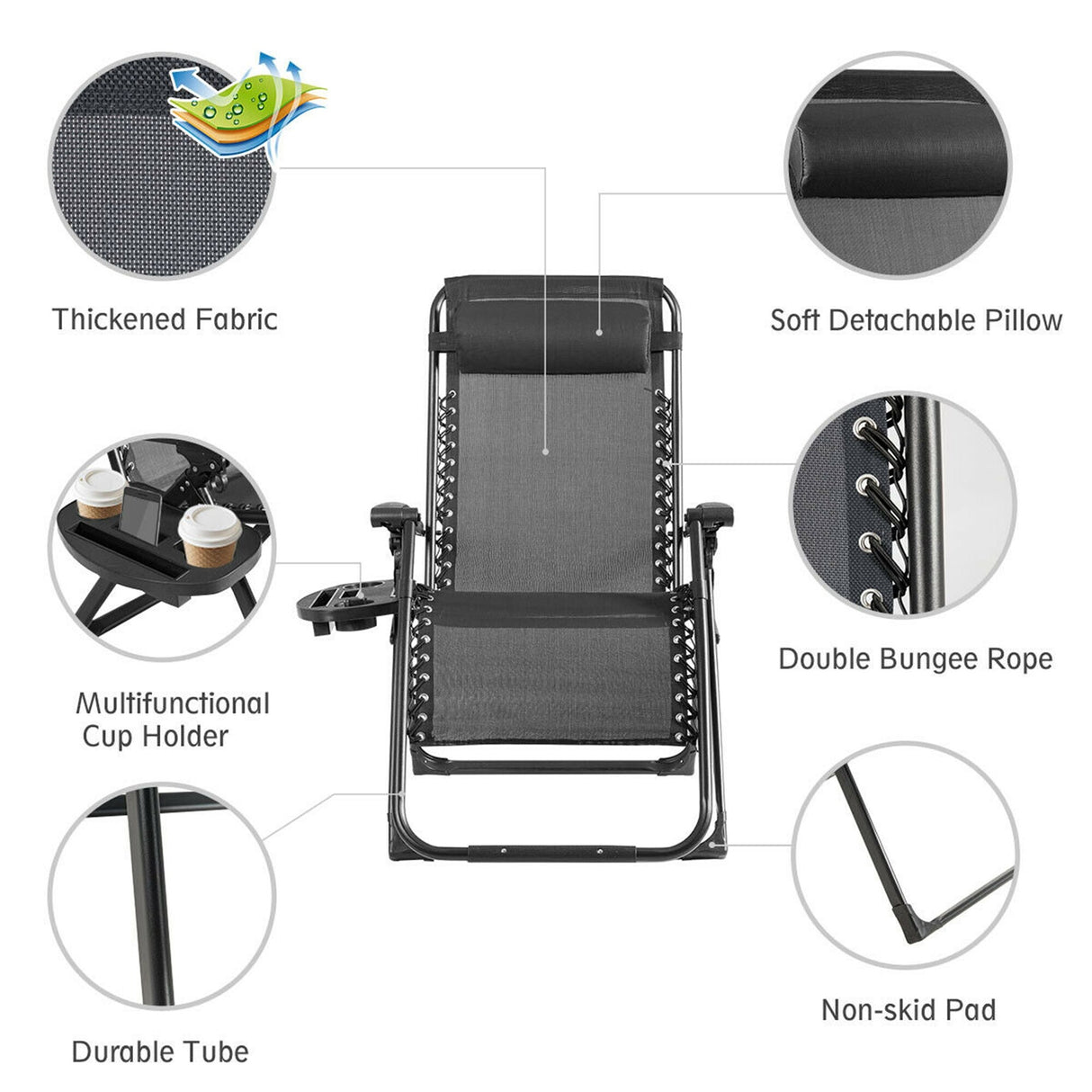 Oversize Patio Heavy Duty Folding Zero Gravity Recliner Lounge Chair