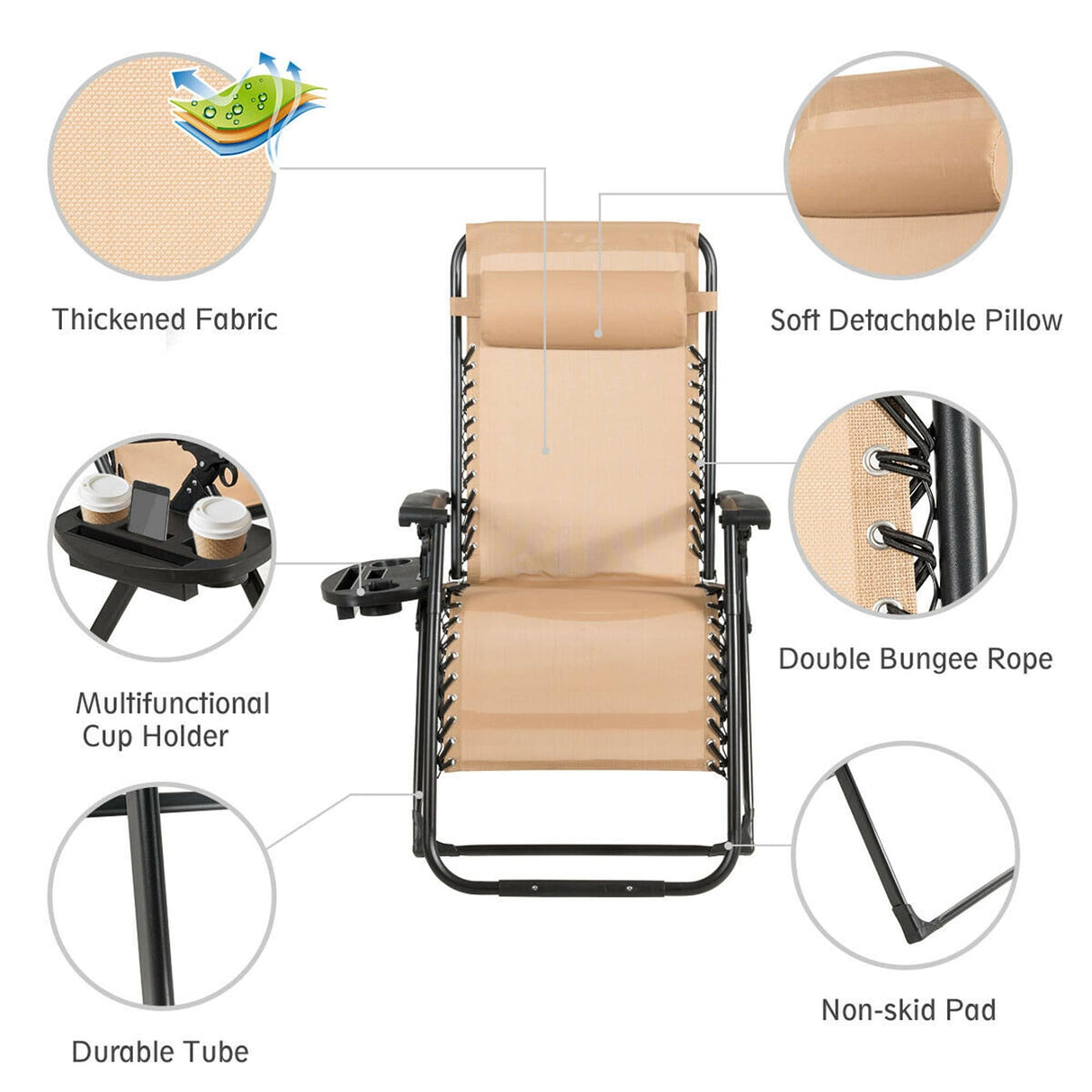 Oversize Patio Heavy Duty Folding Zero Gravity Recliner Lounge Chair