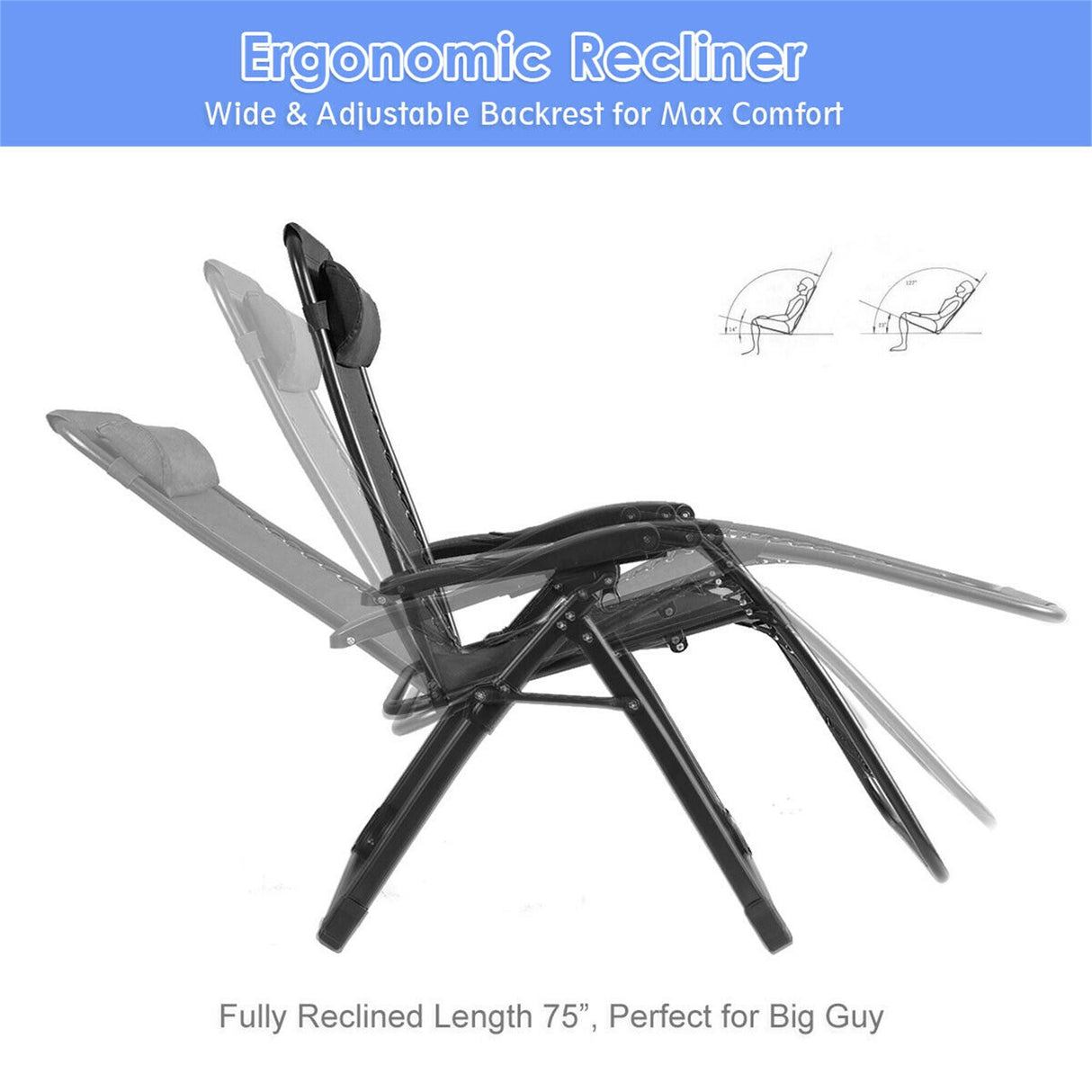 Oversize Patio Heavy Duty Folding Zero Gravity Recliner Lounge Chair
