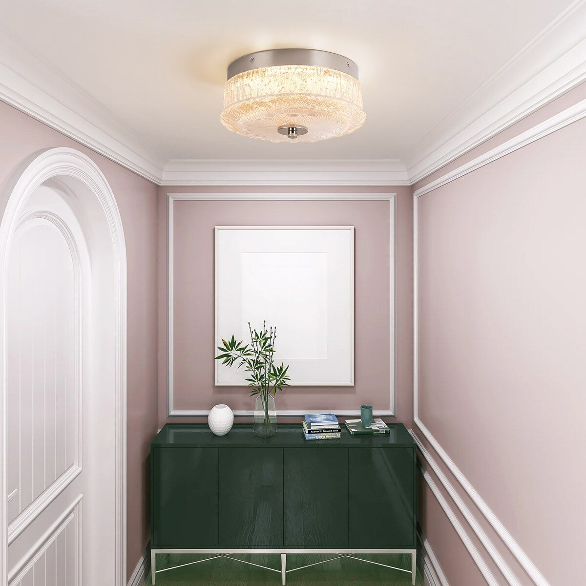 Modern Round LED Glass Crystal Flush Mount Ceiling Light - 10.2 IN. W