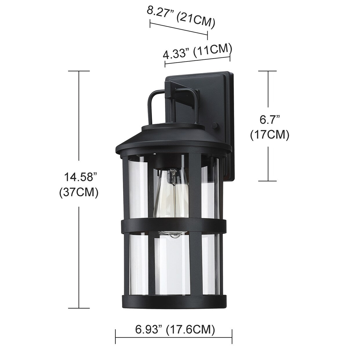 1-light outdoor wall light with clear glass and black finish