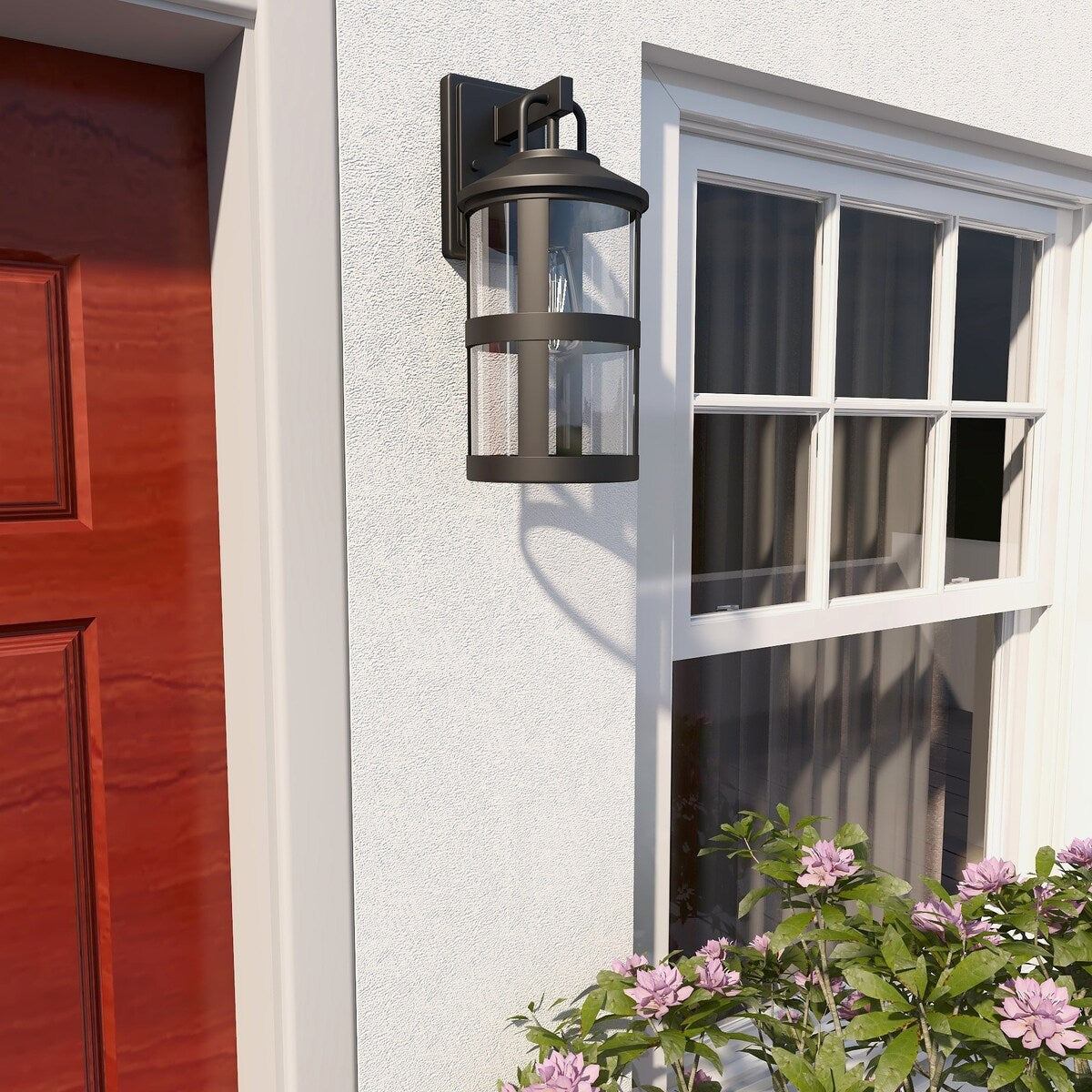 1-light outdoor wall light with clear glass and black finish