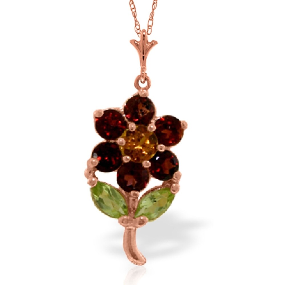 1.06 Carat 14K Rose Gold Flower Necklace Garnet, Citrine Peridot