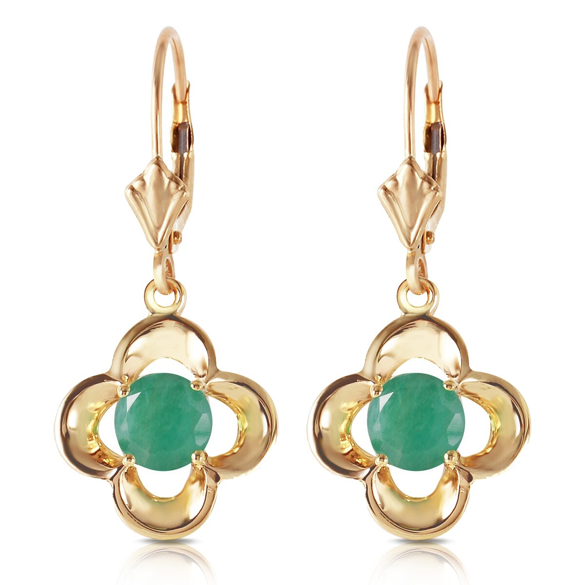 1.1 Carat 14K Solid Gold Emerald Flower Bloom Gemstone Earrings