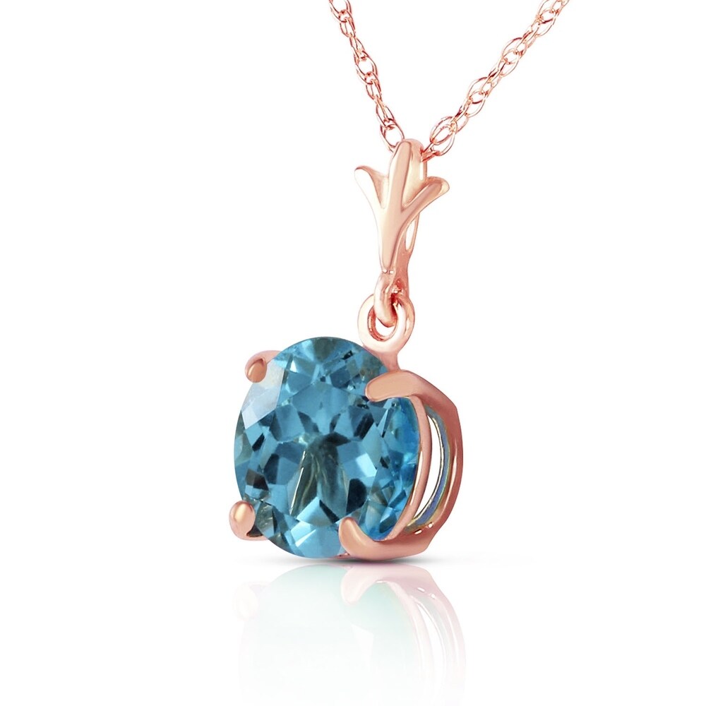 1.15 Carat 14K Rose Gold Single Round Blue Topaz Necklace
