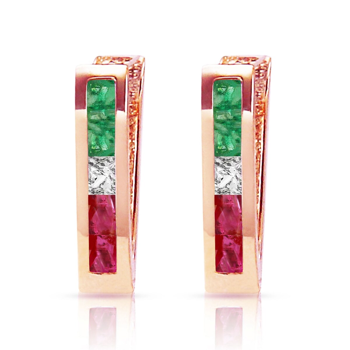 1.28 Carat 14K Solid Gold Tri Gem Oval Hoop Gemstone Earrings