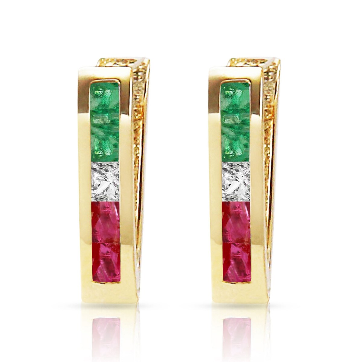 1.28 Carat 14K Solid Gold Tri Gem Oval Hoop Gemstone Earrings