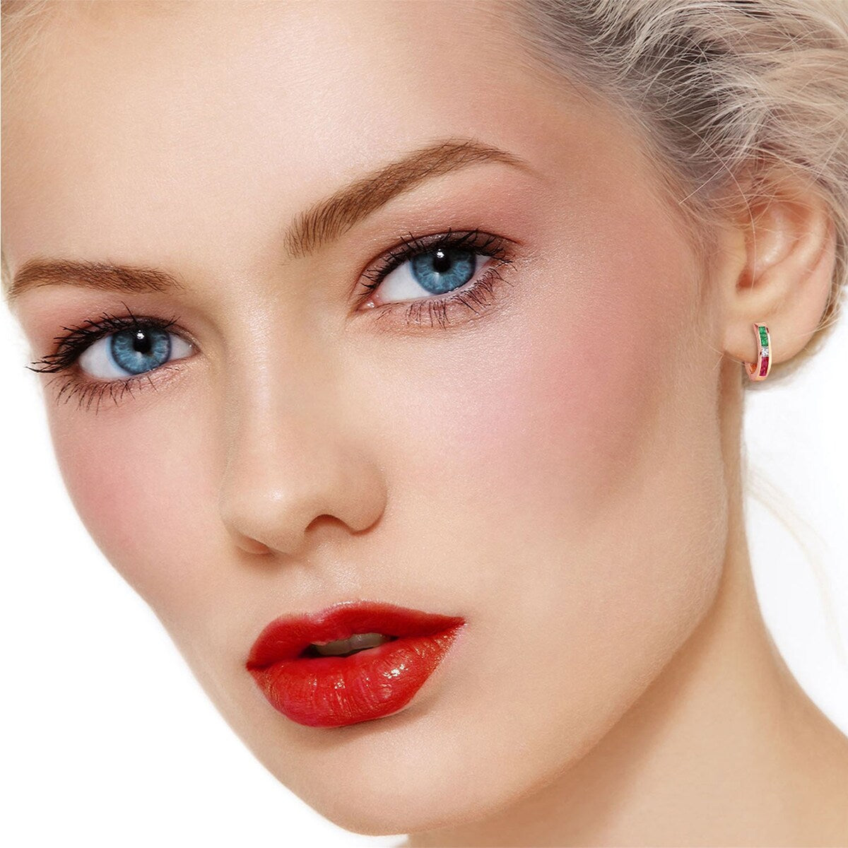 1.28 Carat 14K Solid Gold Tri Gem Oval Hoop Gemstone Earrings