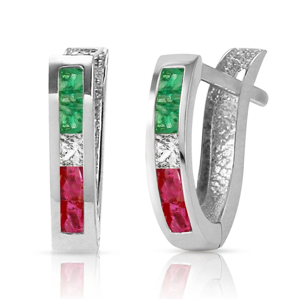 1.28 Carat 14K Solid Gold Tri Gem Oval Hoop Gemstone Earrings