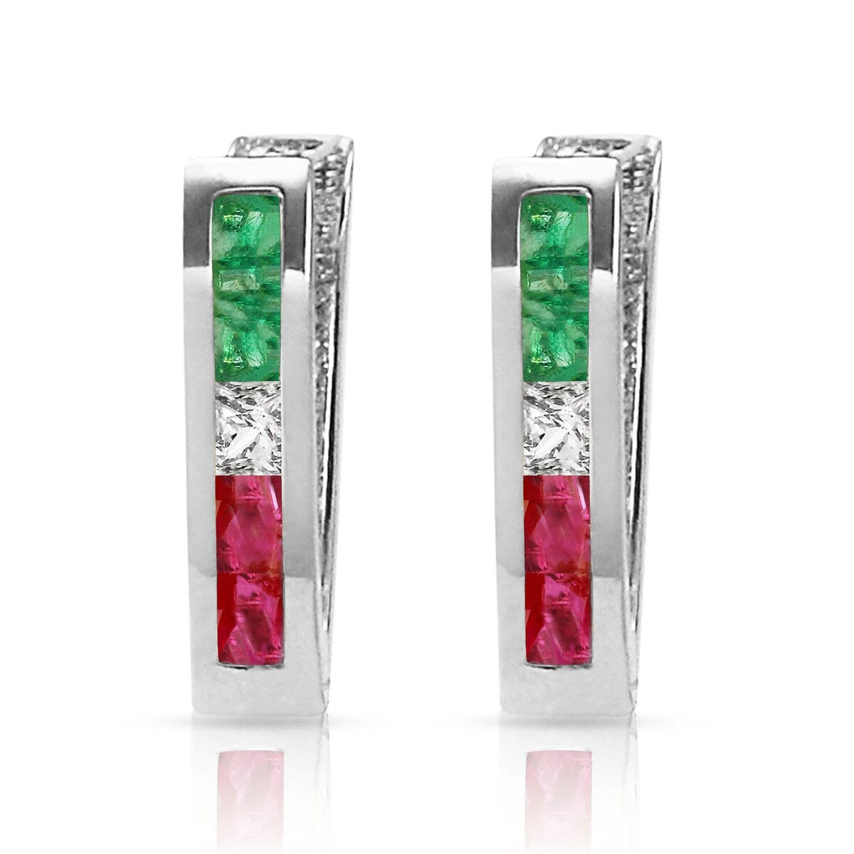 1.28 Carat 14K Solid Gold Tri Gem Oval Hoop Gemstone Earrings