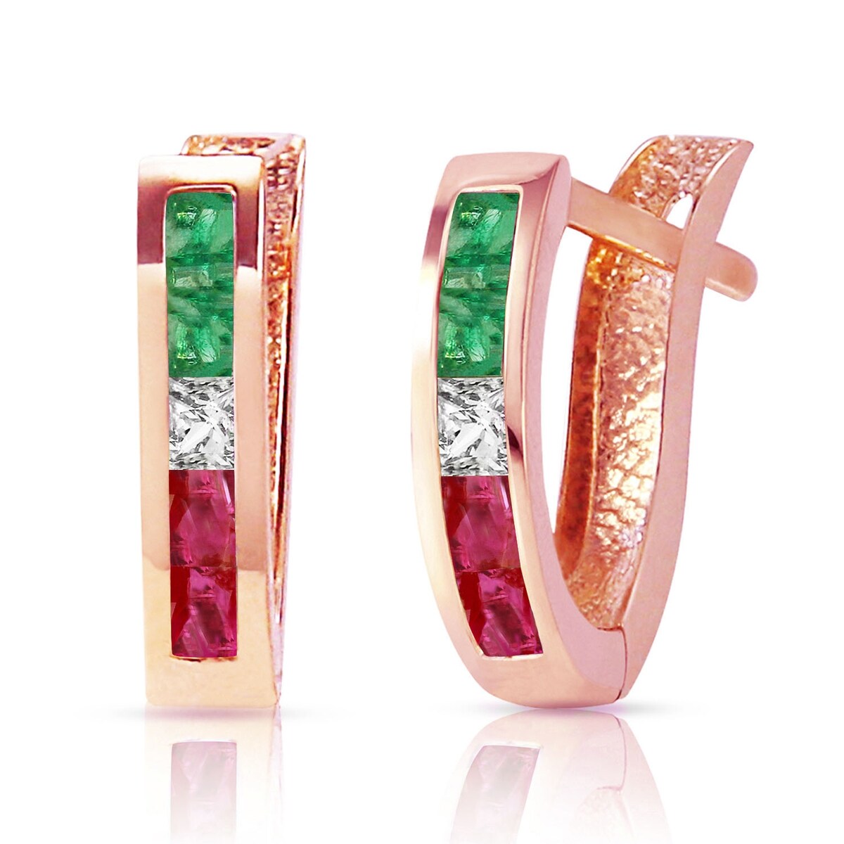 1.28 Carat 14K Solid Gold Tri Gem Oval Hoop Gemstone Earrings