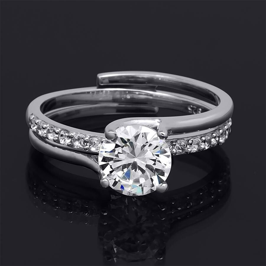 1.45 Ct Interlocking Wedding Band Bridal Ring Set Silver Size 5-9