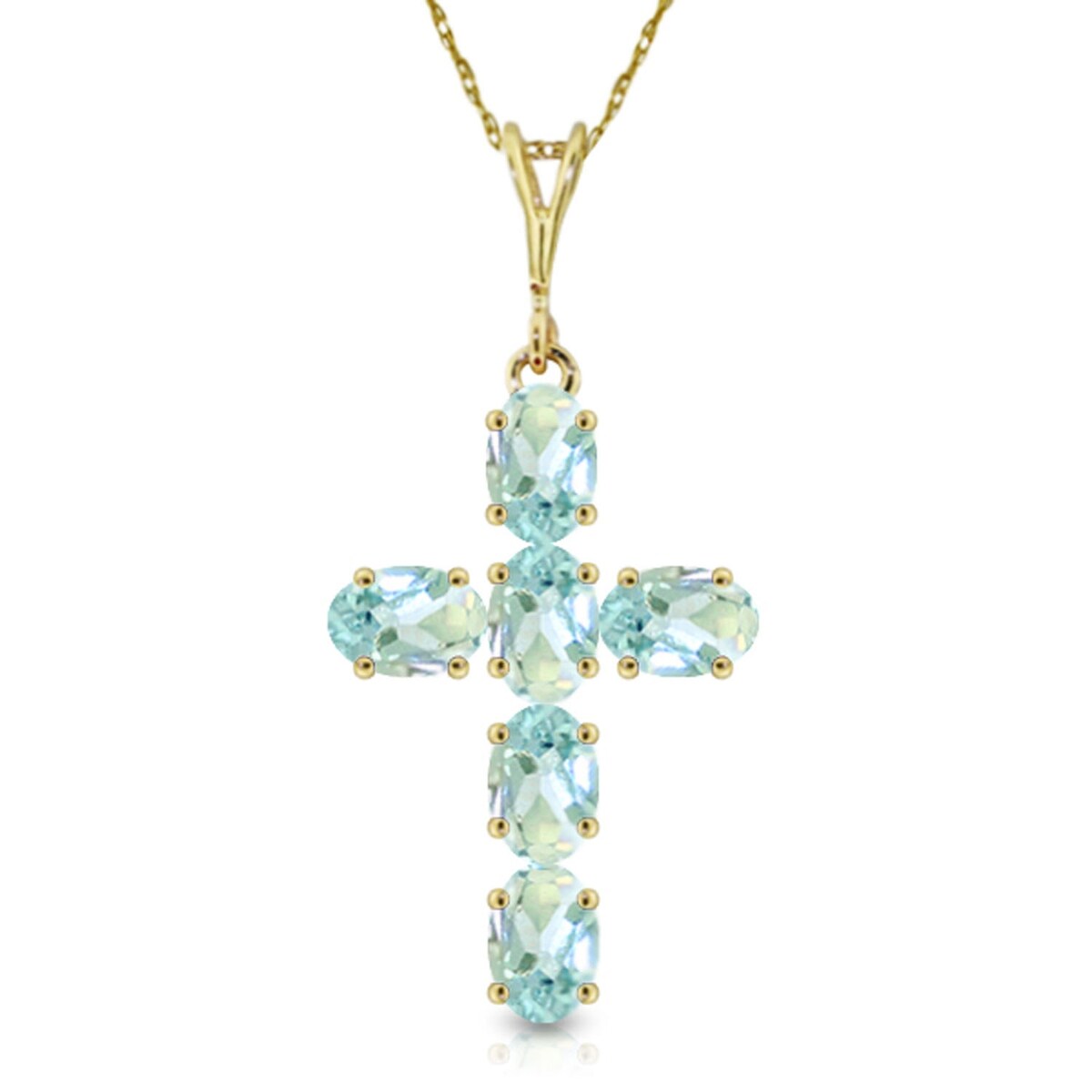 1.5 Carat 14K Solid Gold Cross Gemstone Necklace Natural Aquamarine