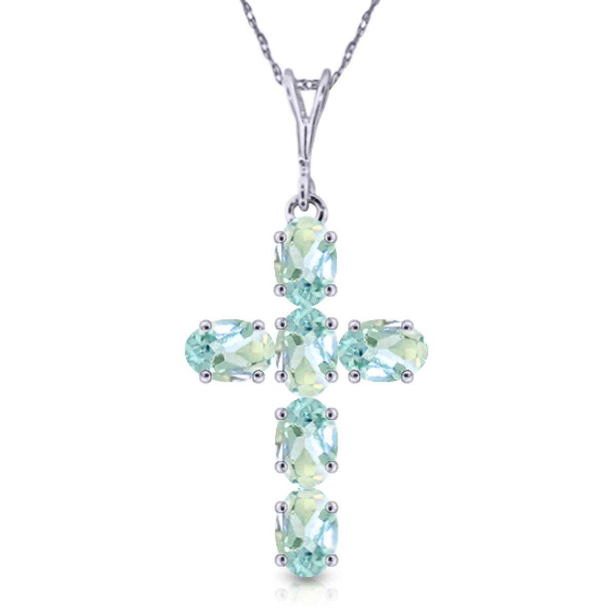 1.5 Carat 14K Solid Gold Cross Gemstone Necklace Natural Aquamarine