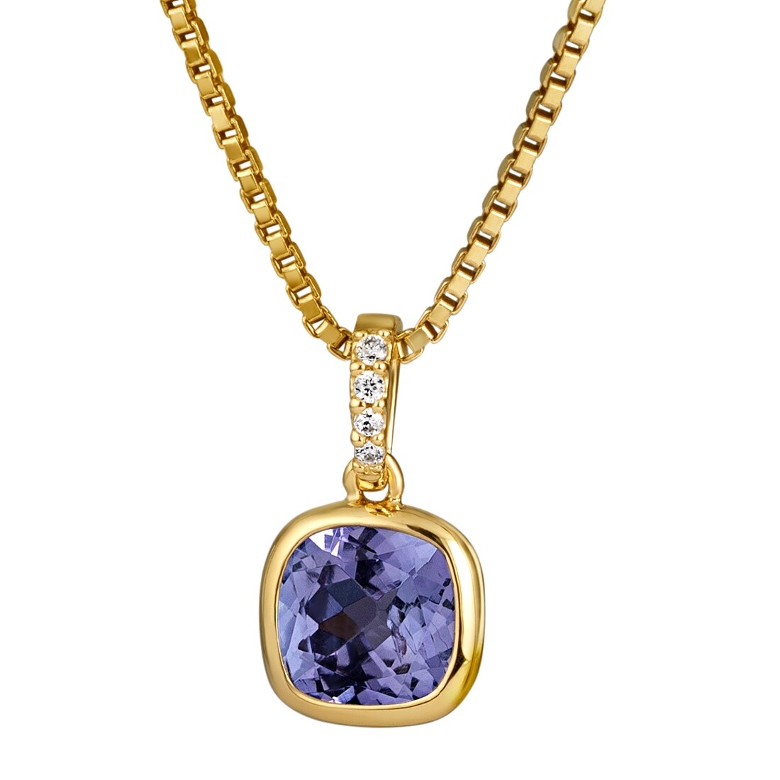 1.50 ct Natural Tanzanite and Diamond Pendant 14k Yellow Gold