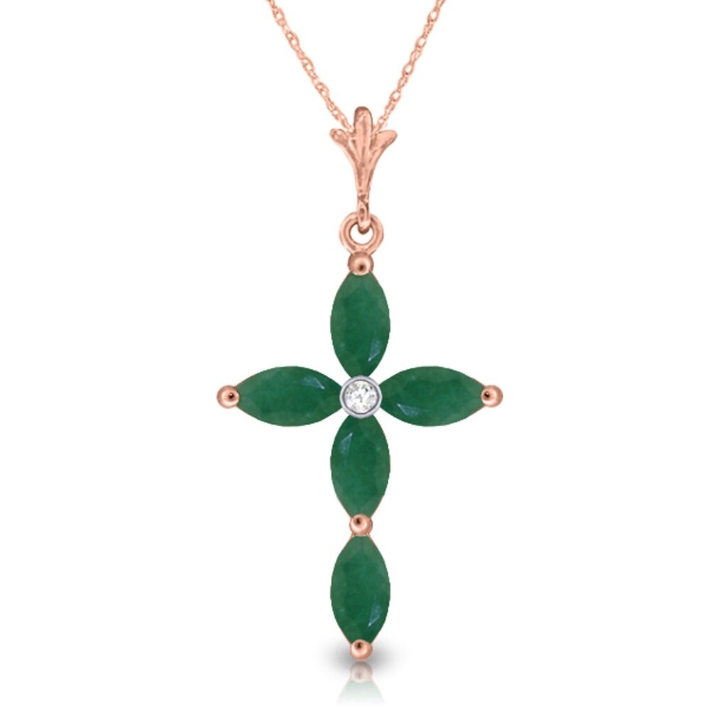 1.65 Carat 14K Rose Gold Necklace Natural Diamond Emerald