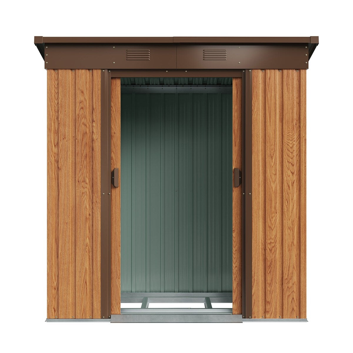 1.7㎡ Pent Metal Shed 4'x6'ft (wood-color) - 4'L x 6'W x 6'H