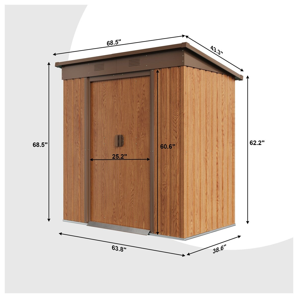 1.7㎡ Pent Metal Shed 4'x6'ft (wood-color) - 4'L x 6'W x 6'H