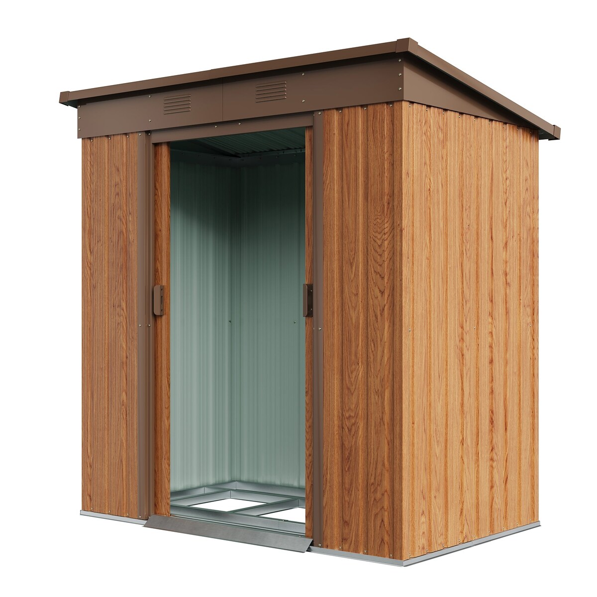 1.7㎡ Pent Metal Shed 4'x6'ft (wood-color) - 4'L x 6'W x 6'H