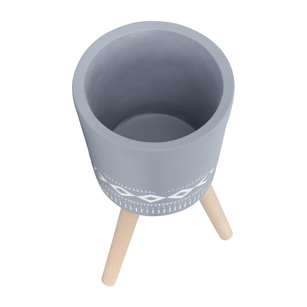 10/12" Diamond Ceramic Planter with Wood Legs,Set of 2