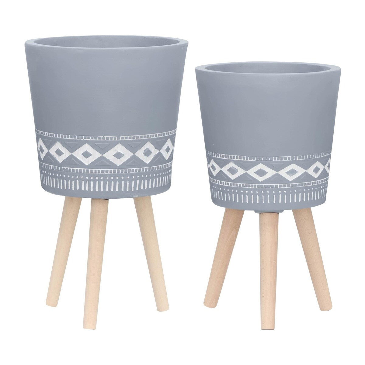 10/12" Diamond Ceramic Planter with Wood Legs,Set of 2