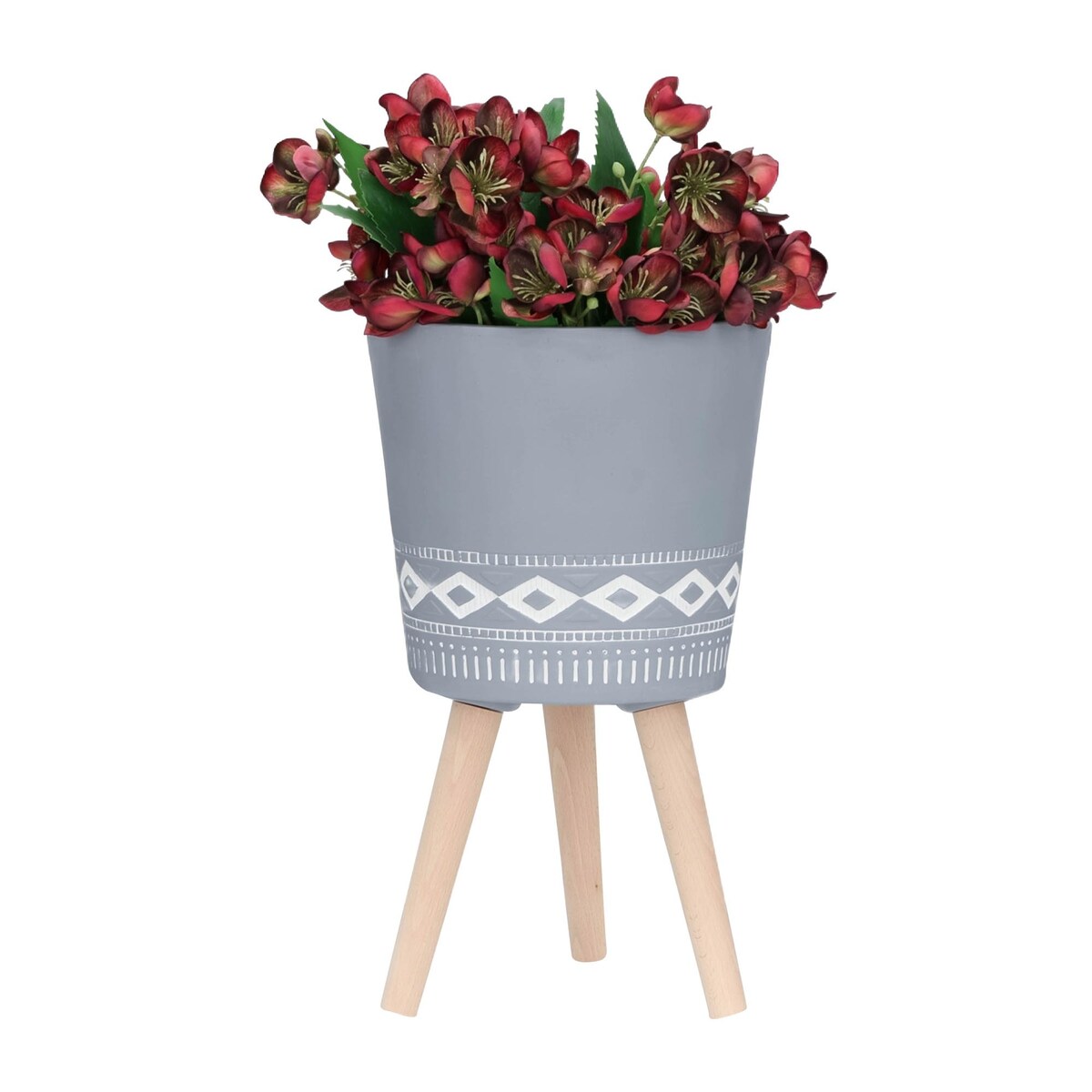 10/12" Diamond Ceramic Planter with Wood Legs,Set of 2