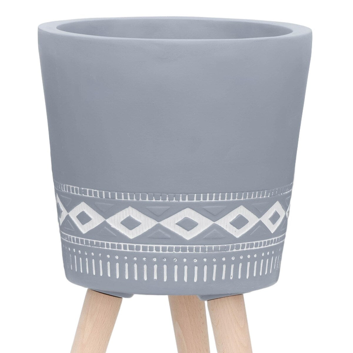 10/12" Diamond Ceramic Planter with Wood Legs,Set of 2