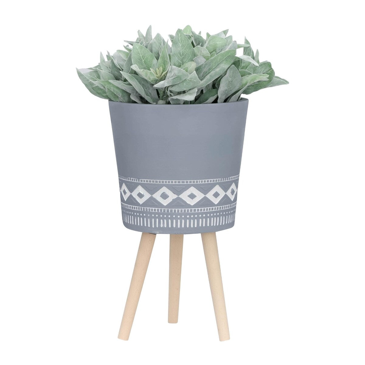 10/12" Diamond Ceramic Planter with Wood Legs,Set of 2