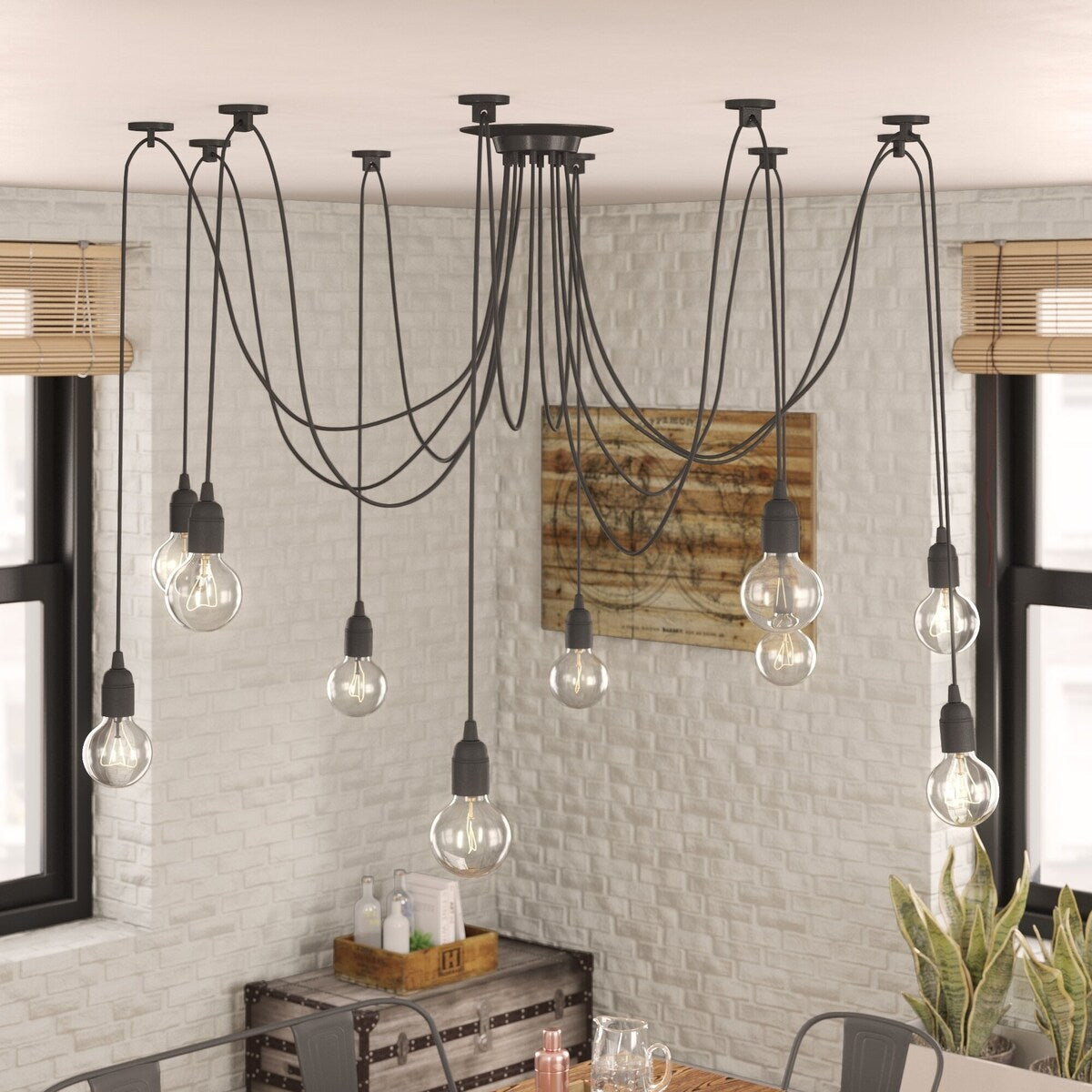 10 Arms Spider Light Chandelier DIY Kit for Multiple Pendant Ceiling, Vintage Industrial Kitchen Farmhouse Living Room Light