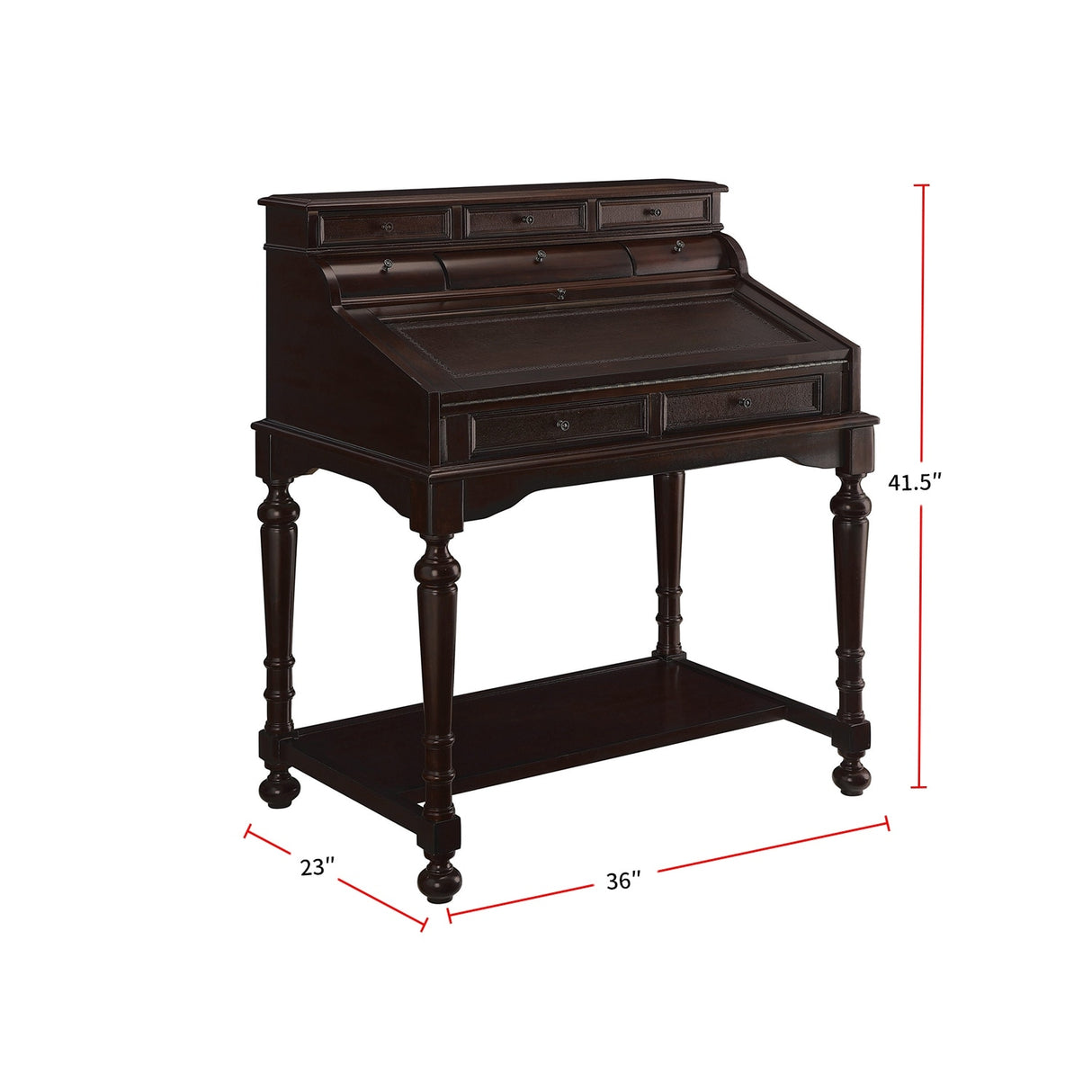 10-Drawer Wooden Secretary Desk in Warm Brown
