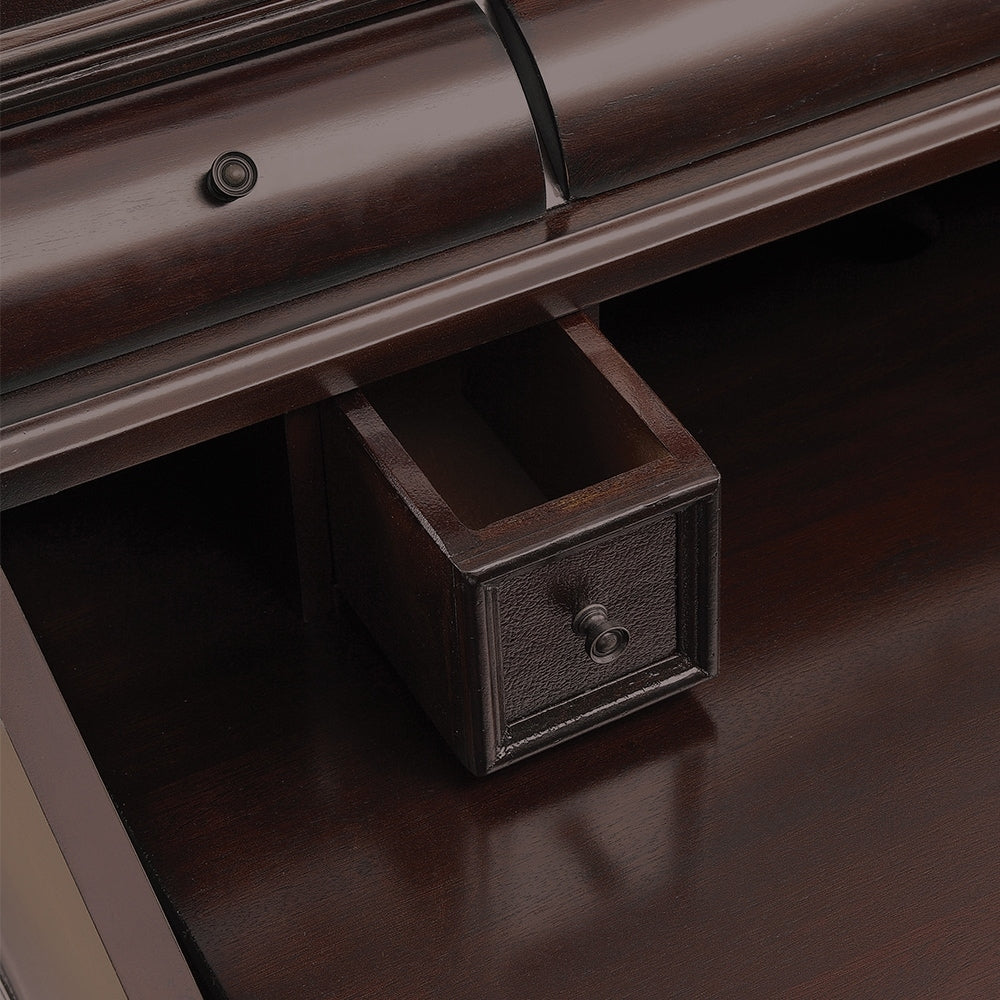 10-Drawer Wooden Secretary Desk in Warm Brown