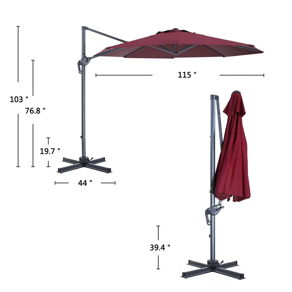 10 Ft Patio Umbrella Offset Cantilever Hanging Umbrella, Burgundy