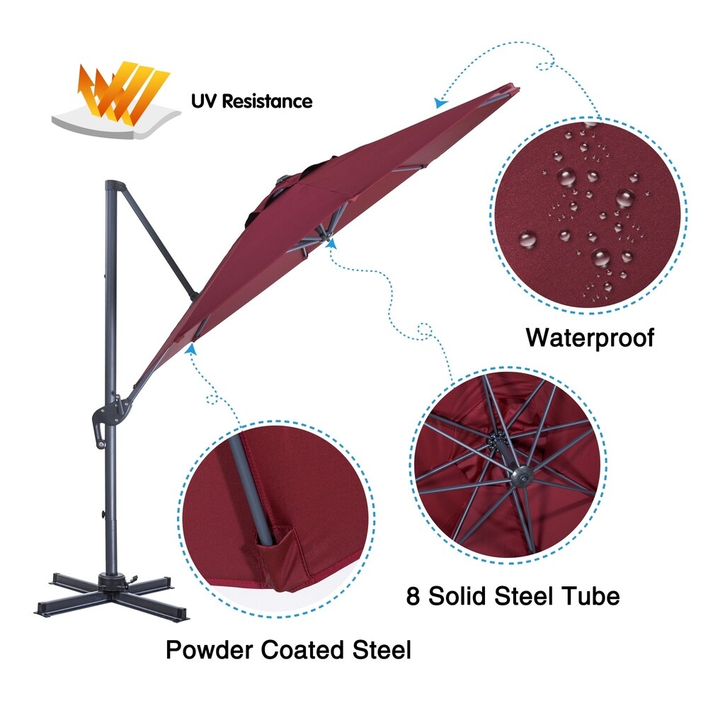 10 Ft Patio Umbrella Offset Cantilever Hanging Umbrella, Burgundy