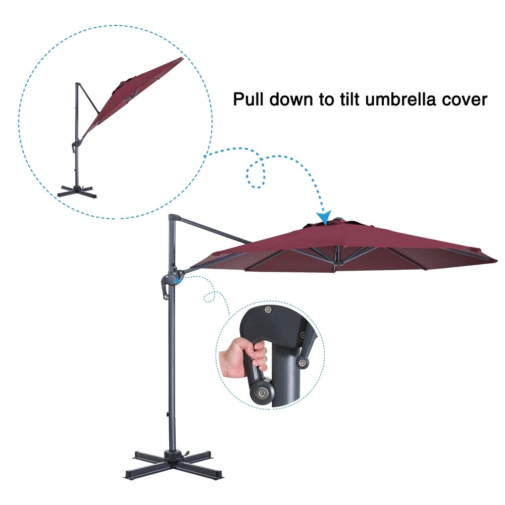 10 Ft Patio Umbrella Offset Cantilever Hanging Umbrella, Burgundy