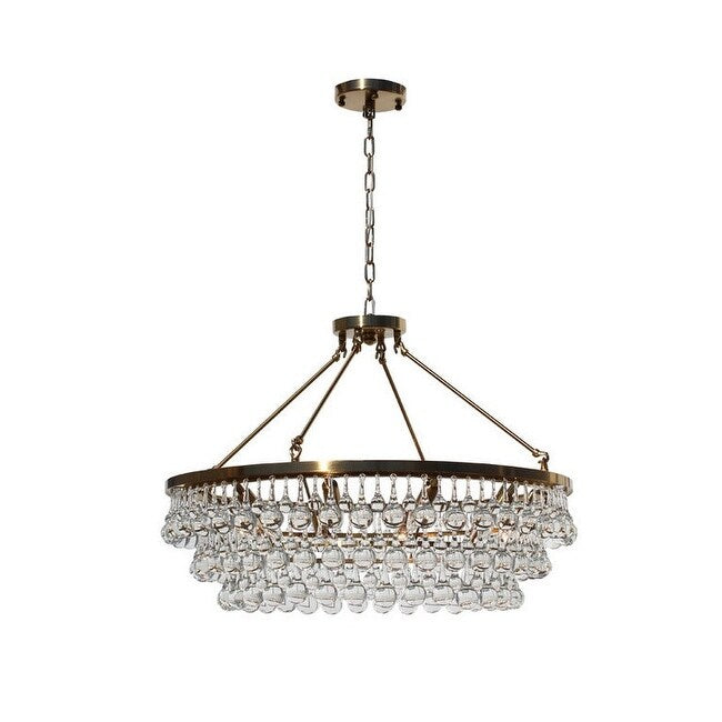 10 Light Glass Crystal Chandelier, Hanging or Flush Mount - Brass