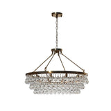 10 Light Glass Crystal Chandelier, Hanging or Flush Mount - Brass