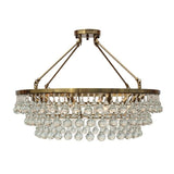 10 Light Glass Crystal Chandelier, Hanging or Flush Mount - Brass