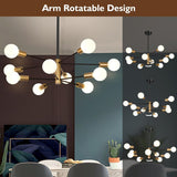 10-Light Sputnik Chandelier, Black and Gold Chandeliers Pendant Lighting, Modern Farmhouse Light Fixture Mid Century Brass