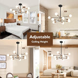 10-Light Sputnik Chandelier, Black and Gold Chandeliers Pendant Lighting, Modern Farmhouse Light Fixture Mid Century Brass