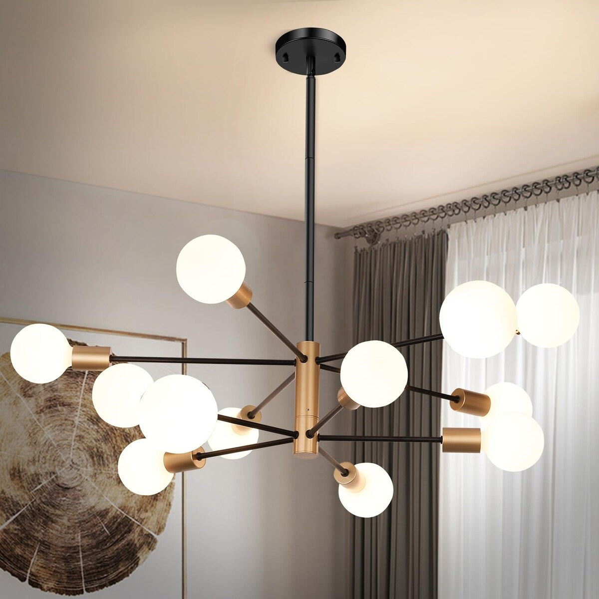 10-Light Sputnik Chandelier, Black and Gold Chandeliers Pendant Lighting, Modern Farmhouse Light Fixture Mid Century Brass